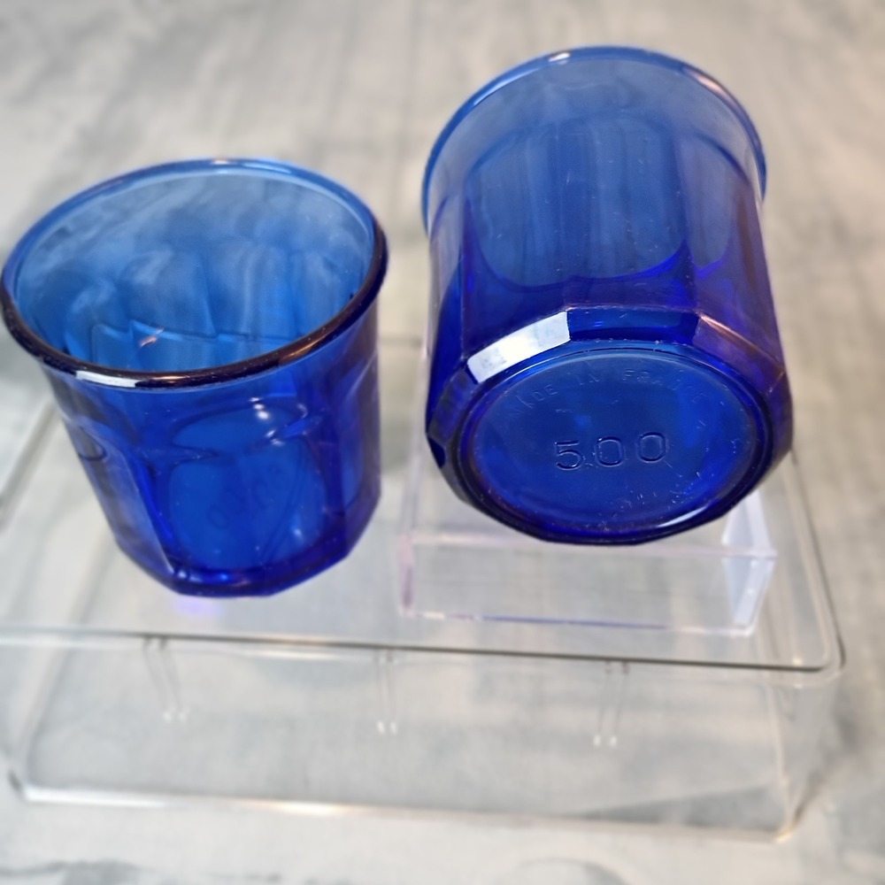 Duralex Picardie Cobalt Blue Tempered Glass Tumblers Md in France 500ml Set of 2